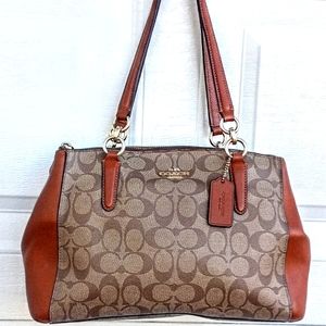 SOLD- COACH Christie Signature Carryall Bag Coated Canvas Leather Brown F36619